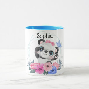 Cute Baby Panda Flower Wreath Custom Name        Mug