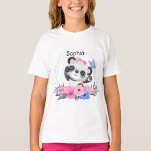 Cute Baby Panda Flower Wreath Custom Name         T-Shirt