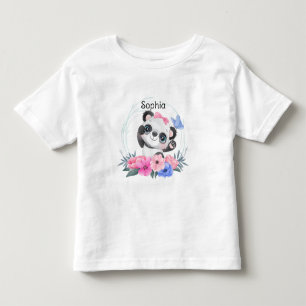 Cute Baby Panda Flower Wreath Custom Name          Toddler T-Shirt