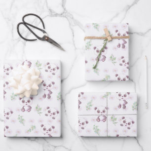 Cute Baby Panda Flowers Balloons Baby Shower Wrapping Paper Sheet