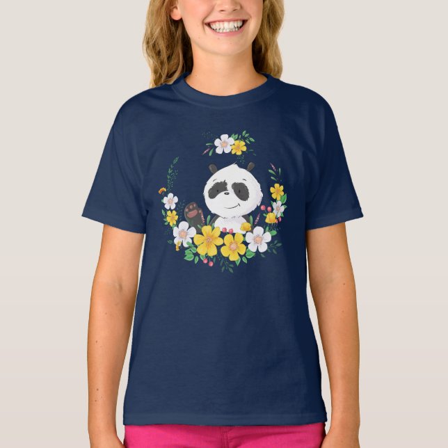 Cute baby panda flowers wreath T-Shirt (Front)