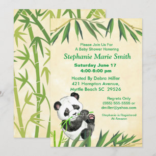 Cute Baby Panda Green Bamboo Baby Shower   Invitation