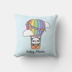 Cute Baby Panda In Hot Air Balloon Kids Room Decor Cushion