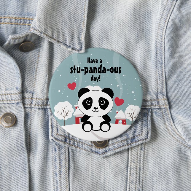 Cute Baby Panda In Winter Snow Grey 10 Cm Round Badge (In Situ)