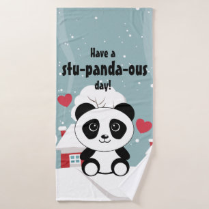 Cute Baby Panda In Winter Snow Grey Bath Towel Set