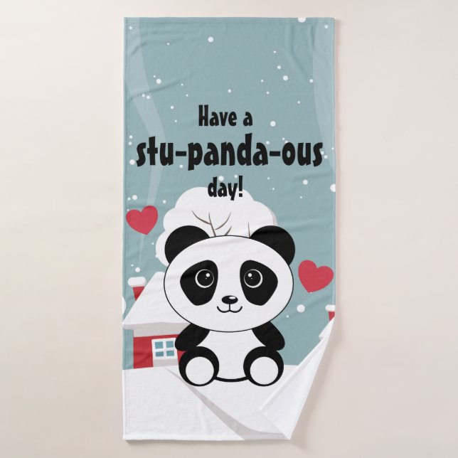 Cute Baby Panda In Winter Snow Grey Bath Towel Set (Bath Towel)