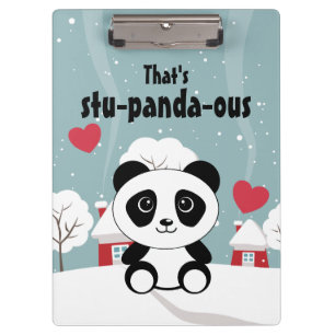 Cute Baby Panda In Winter Snow Grey Clipboard