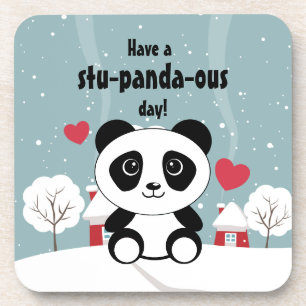 Cute Baby Panda In Winter Snow Grey Coaster