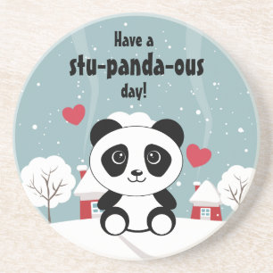Cute Baby Panda In Winter Snow Grey Coaster