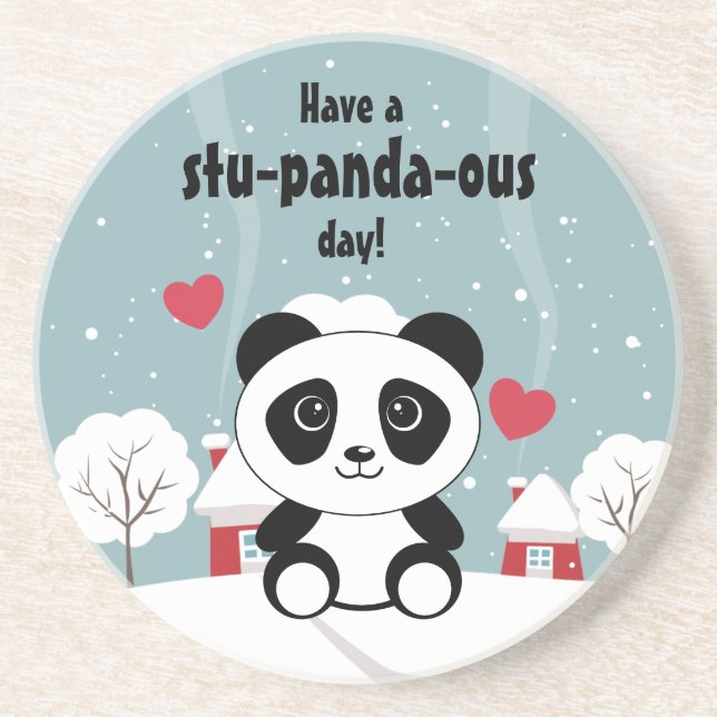 Cute Baby Panda In Winter Snow Grey Coaster (Front)