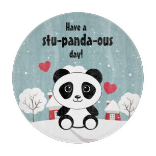 Cute Baby Panda In Winter Snow Grey Cutting Board