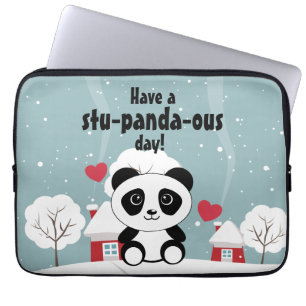 Cute Baby Panda In Winter Snow Grey Laptop Sleeve