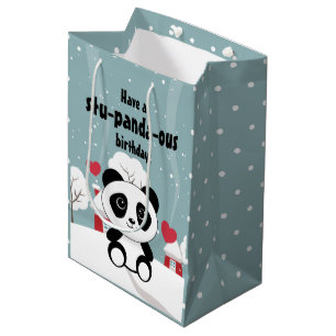 Cute Baby Panda In Winter Snow Grey Medium Gift Bag