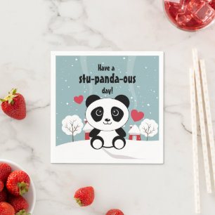 Cute Baby Panda In Winter Snow Grey Napkin
