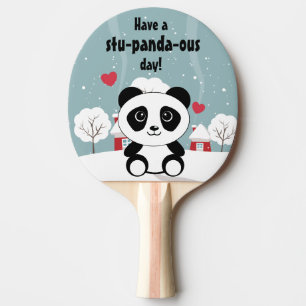 Cute Baby Panda In Winter Snow Grey Ping Pong Paddle
