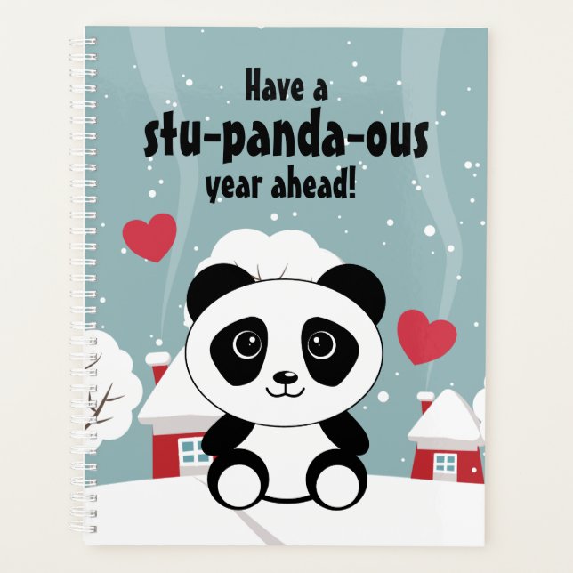 Cute Baby Panda In Winter Snow Grey Planner (Front)