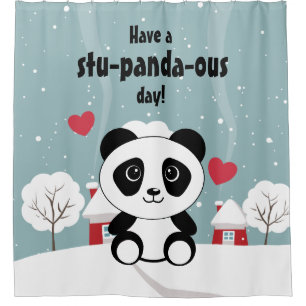 Cute Baby Panda In Winter Snow Grey Shower Curtain