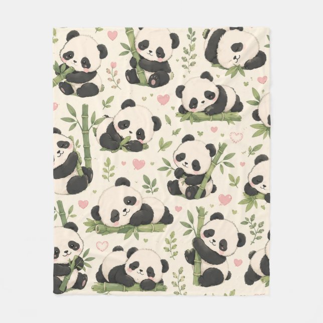 Cute Baby Panda Pattern | Fleece Blanket (Front)