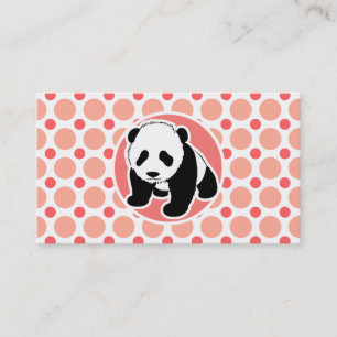Cute Baby Panda; Pink & Coral Polka Dots Business Card
