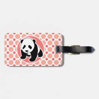 Cute Baby Panda; Pink & Coral Polka Dots Luggage Tag