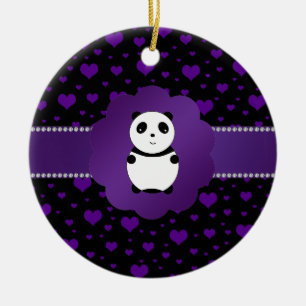Cute baby panda purple hearts ceramic tree decoration