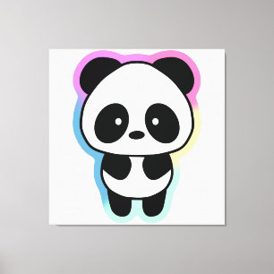 Cute Baby Panda - Rainbow Colours Canvas Print