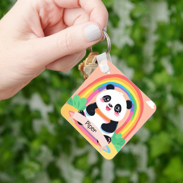 Cute Baby Panda Rainbow Key Ring (Hand)