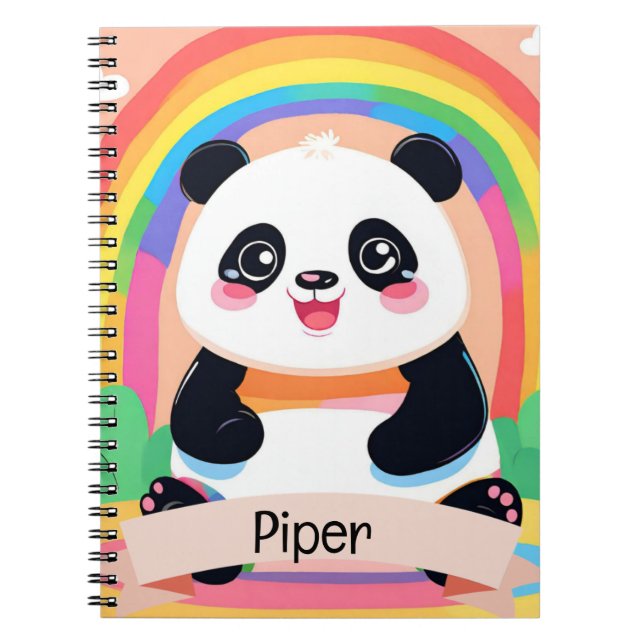 Cute Baby Panda Rainbow Notebook (Front)