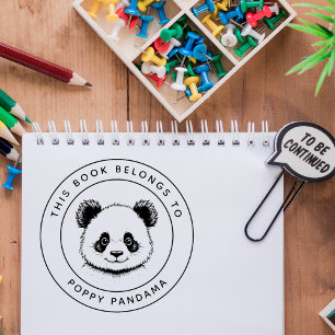 Cute Baby Panda This Book Belongs To Kid's Name Self-inking Stamp