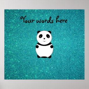 Cute baby panda turquoise glitter poster