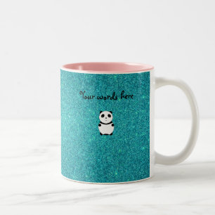Cute baby panda turquoise glitter Two-Tone coffee mug