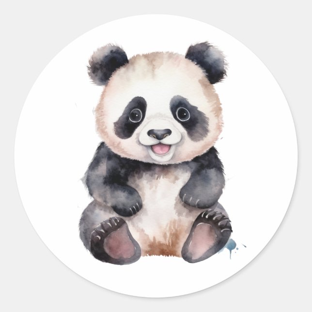 Cute baby panda watercolor classic round sticker (Front)