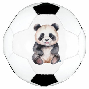 Cute baby panda watercolor football