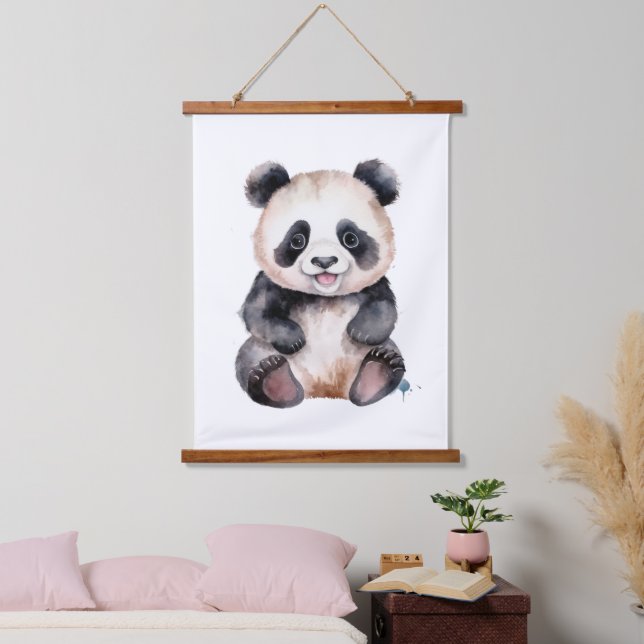 Cute baby panda watercolor hanging tapestry (Bedroom)