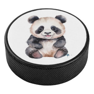Cute baby panda watercolor hockey puck
