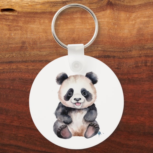 Cute baby panda watercolor key ring (Front)