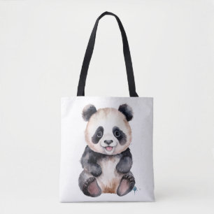 Cute baby panda watercolor tote bag