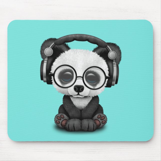 Cute Baby Panda Wearing Headphones Mouse Mat (Front)