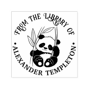 Cute Baby Panda with Bamboo Library Book Name Self-inking Stamp