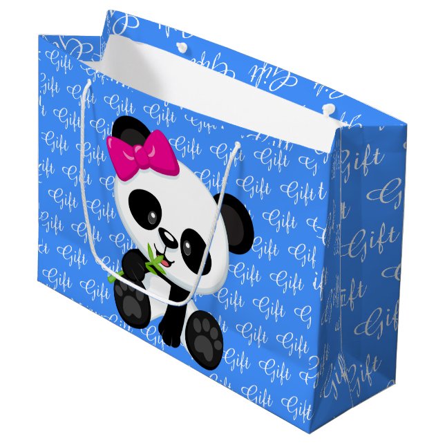 Cute Baby Panda With Black Gift word Blue Large Gift Bag (Front Angled)