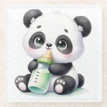 Cute Baby Panda with Milk Bottle Coaster | Kawaii 