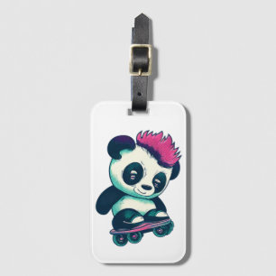 Cute Baby Panda with mohawk Skater Panda Luggage Tag
