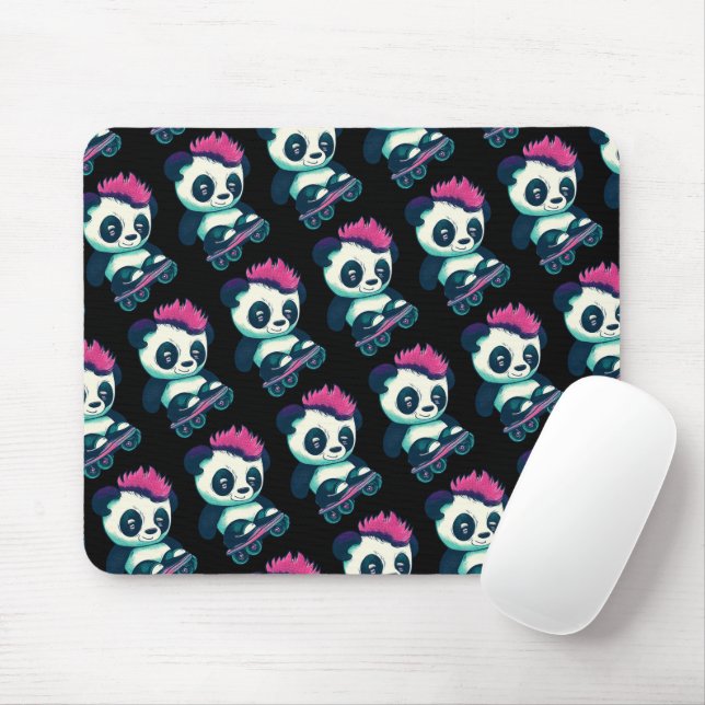 Cute Baby Panda with mohawk | Skater Panda Mouse Mat (With Mouse)