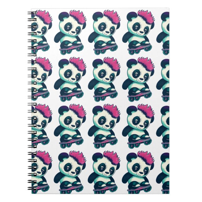Cute Baby Panda with mohawk | Skater Panda Notebook (Front)