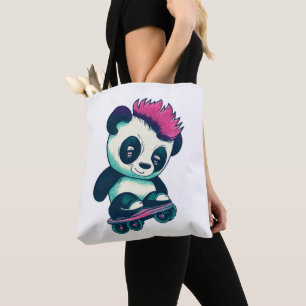 Cute Baby Panda with mohawk Skater Panda Tote Bag