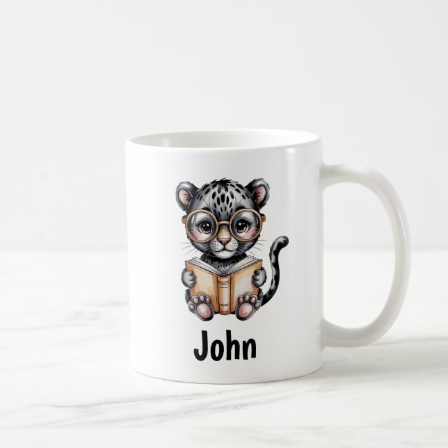 Cute Baby Panther Reading a Book Custom Coffee Mug (Right)
