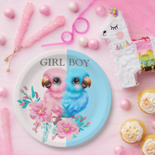 Cute Baby Parrot Gender Reveal Paper Plate