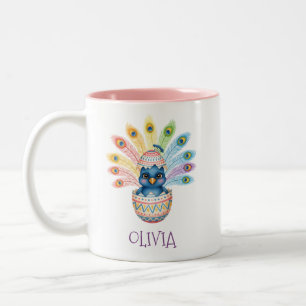 Cute Baby Peacock Hatching from Easter Egg Two-Tone Coffee Mug