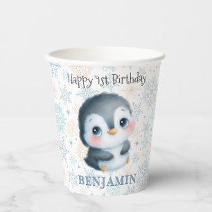 Cute Baby Penguin 1st Birthday Winter Paper Cups