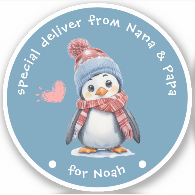 Cute Baby Penguin Blue Christmas for Kids Gift  (Front)